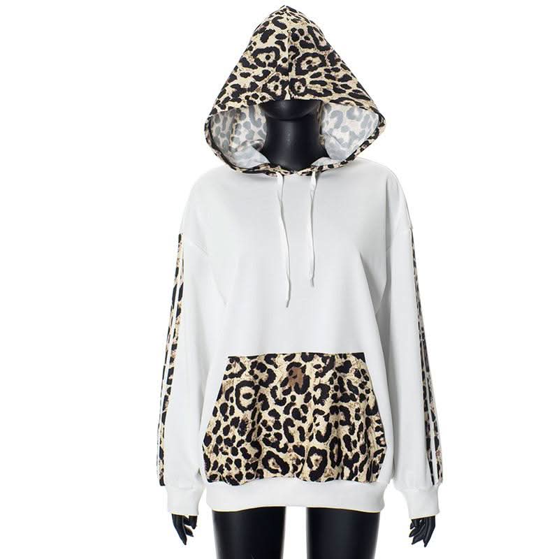 Hoodie long sleeve leopard print pocket top  | Festival Outfits Women  | Cheetah Print Top