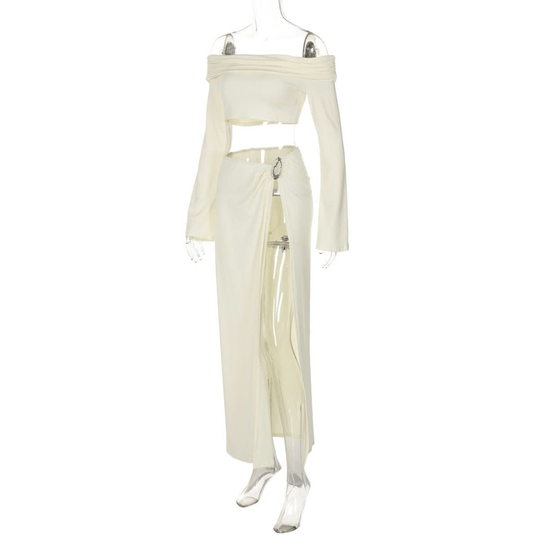 Off shoulder long sleeve o ring slit maxi dress  | Festival Outfits Women