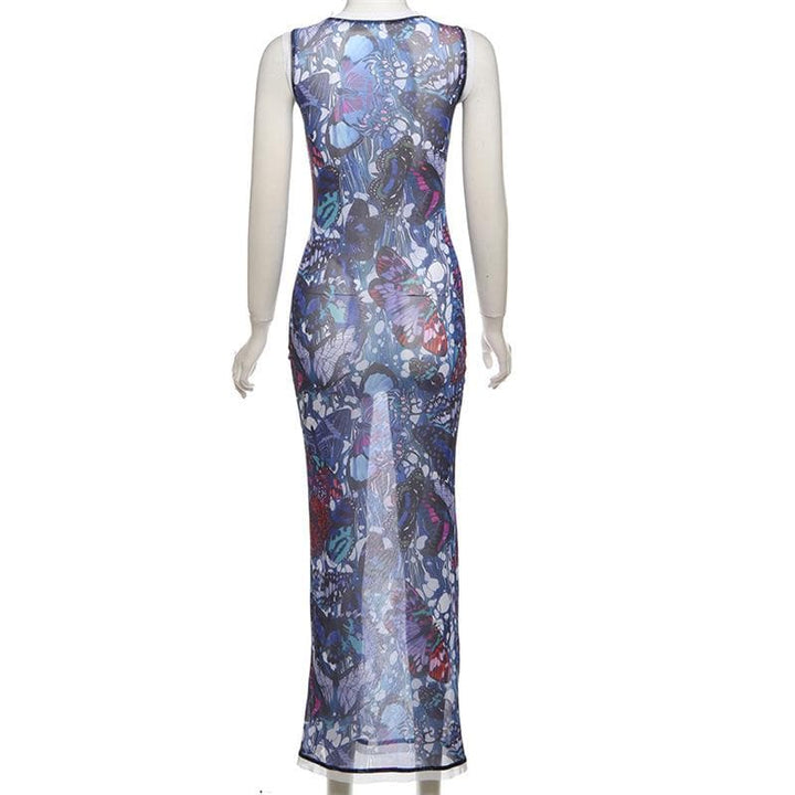 Riga mai laushi mara hannu da aka buga da maxi mai sheƙi | Kayan Biki na Mata