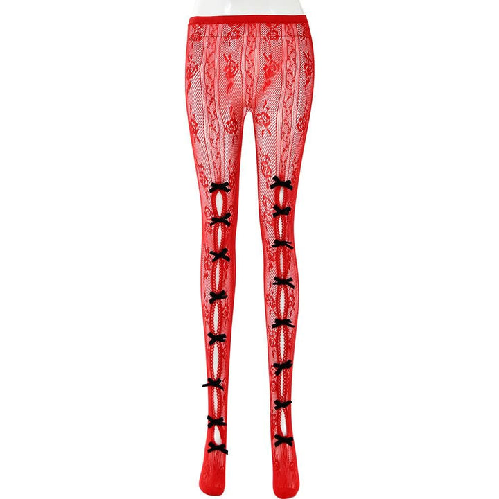 Lace hollow out bowknot contrast tights  | Festival Outfits Women