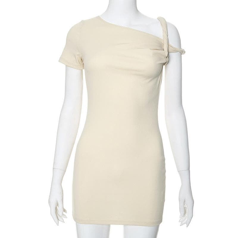 Short sleeve one shoulder ruched solid mini dress-final-sale  | Festival Outfits Women
