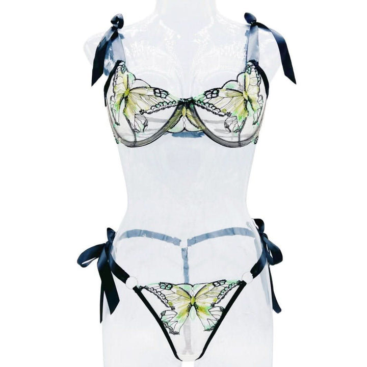 Sweetheart neck butterfly embroidery lingerie set  | Festival Outfits Women