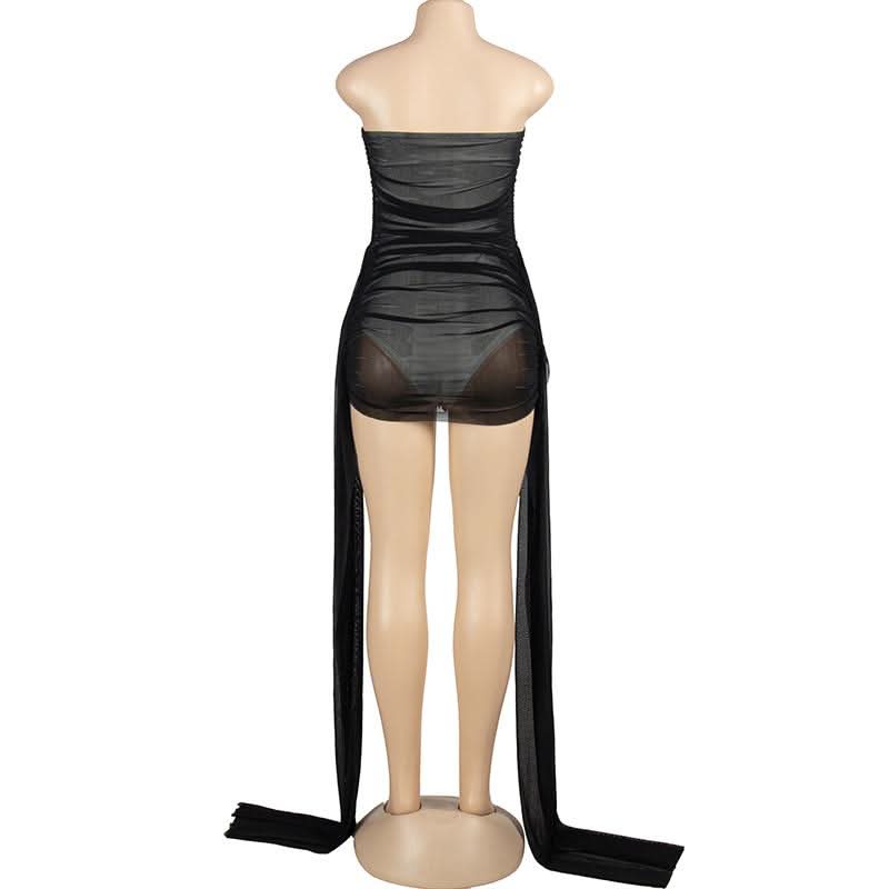 Backless mesh ruched tube mini dress  | Festival Outfits Women