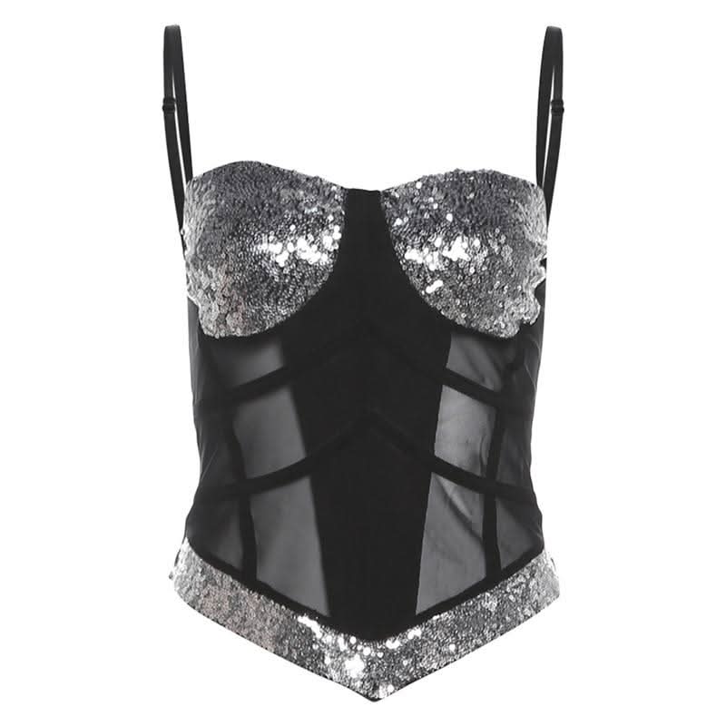 Glitter v neck mesh backless cami top  | Festival Outfits Women