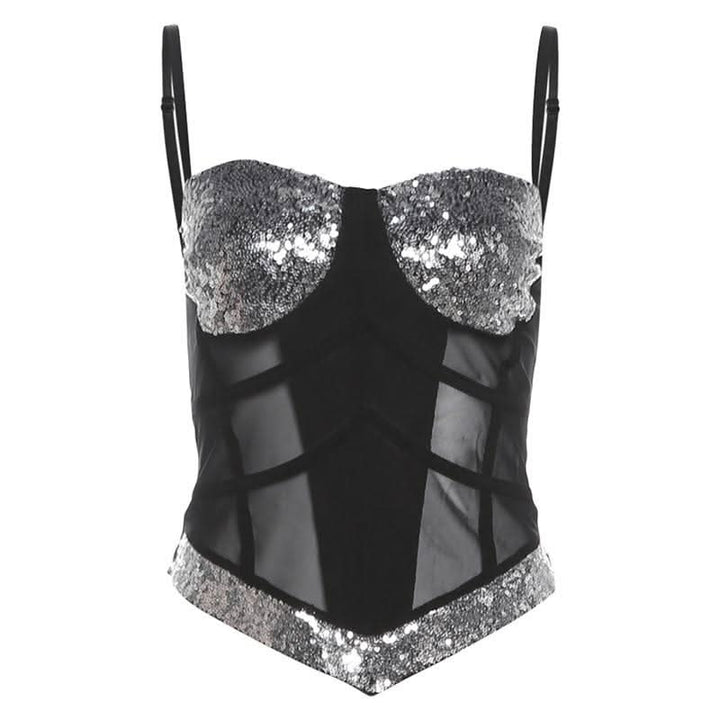 Glitter v neck mesh backless cami top  | Festival Outfits Women