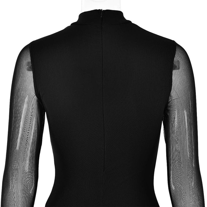 Long sleeve ruched mesh patchwork maxi dress  | Festival Outfits Women