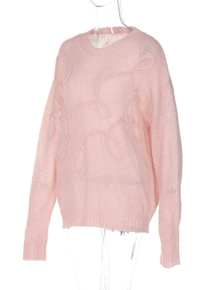 Crewneck long sleeve knitted abstract pattern top  | Festival Outfits Women