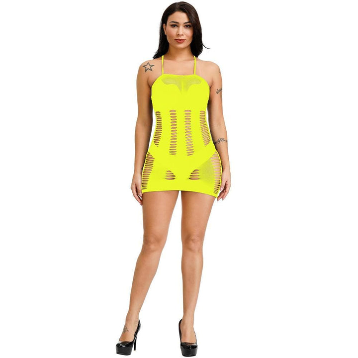 Mesh patchwork solid cami mini dress  | Festival Outfits Women