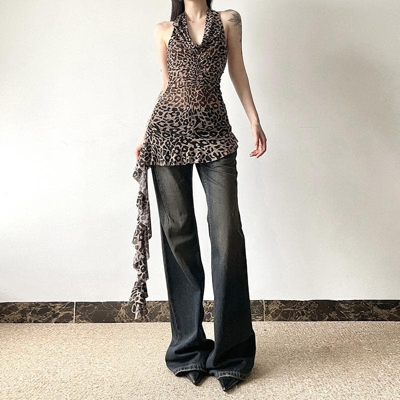 Halter leopard print backless top  | Festival Outfits Women  | Cheetah Print Top