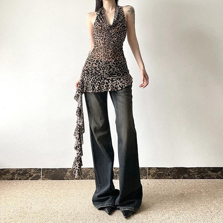Halter leopard print backless top  | Festival Outfits Women  | Cheetah Print Top