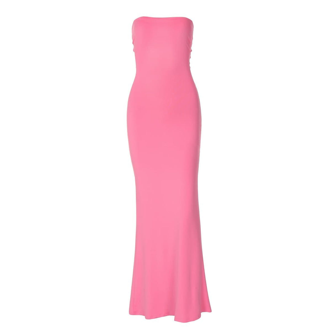 Lace up knotted solid backless tube maxi dress  | Festival Outfits Women