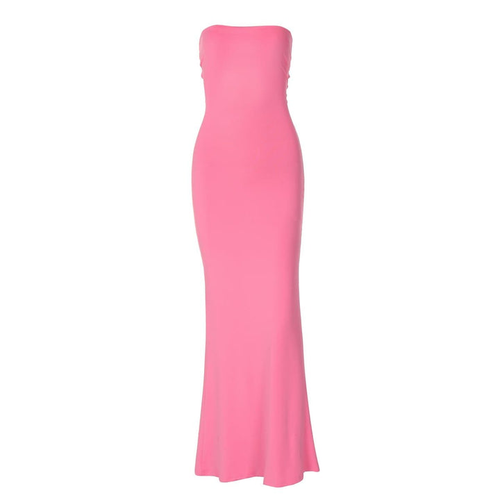 Lace up knotted solid backless tube maxi dress | Festival Outfits Wome   Halibuy