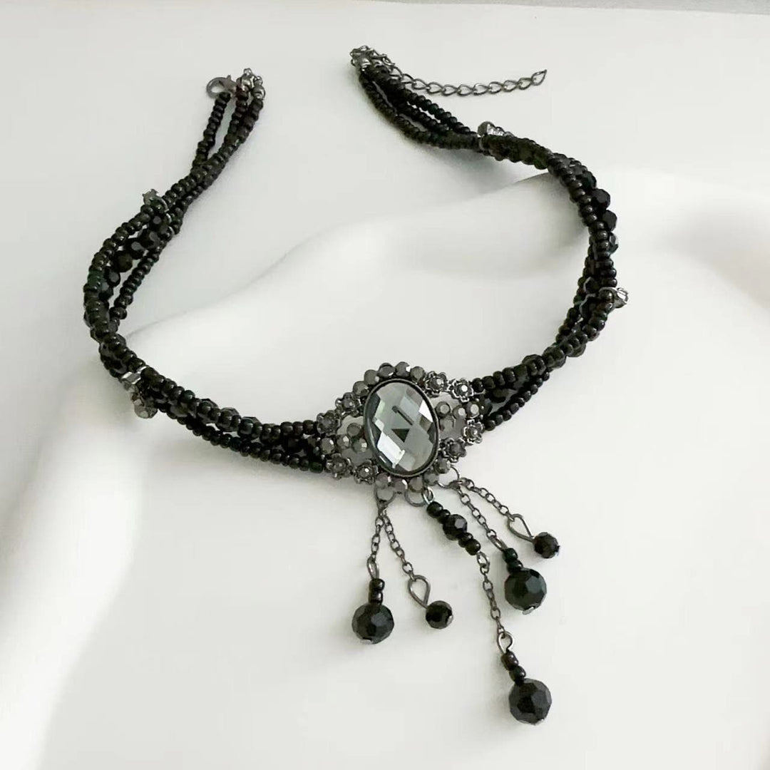 Rhinestone crystal pendant beaded layered choker necklace  | Festival Outfits Women
