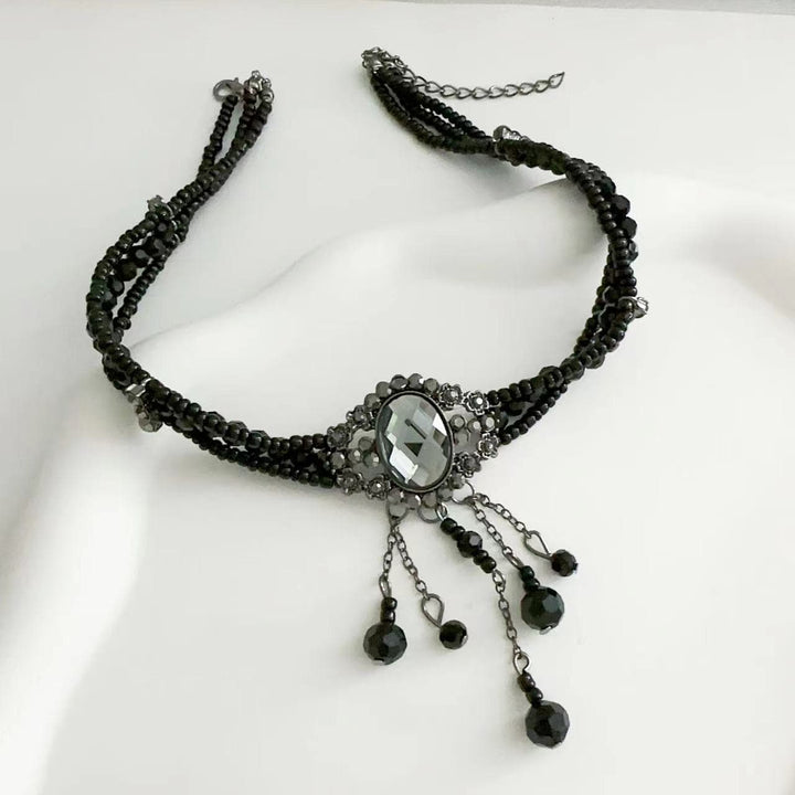 Rhinestone crystal pendant beaded layered choker necklace  | Festival Outfits Women
