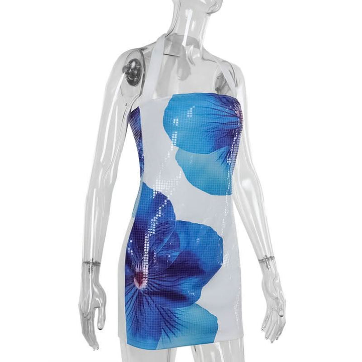 Halter flower print zip-up mini dress  | Festival Outfits Women