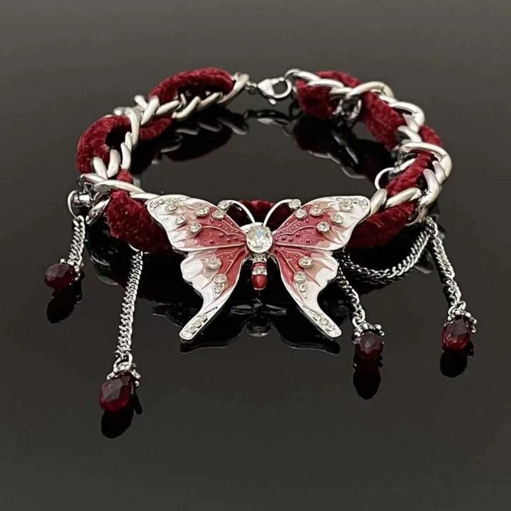 Red butterfly pendant fluffy choker necklace  | Festival Outfits Women