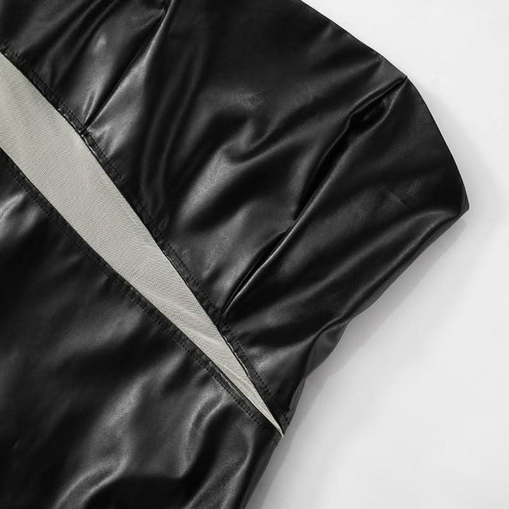 Irregular PU leather mesh zip-up mini dress  | Festival Outfits Women