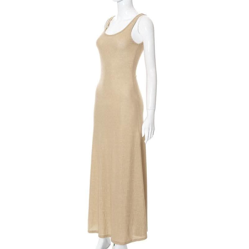 Textured solid sleeveless ruffle u neck maxi dress-final-sale  | Festival Outfits Women