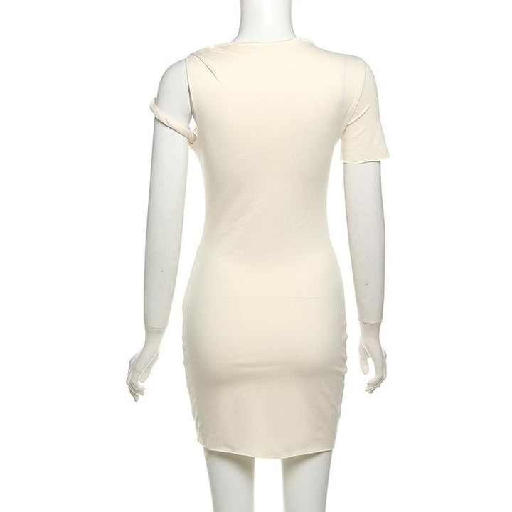 Short sleeve one shoulder ruched solid mini dress-final-sale  | Festival Outfits Women