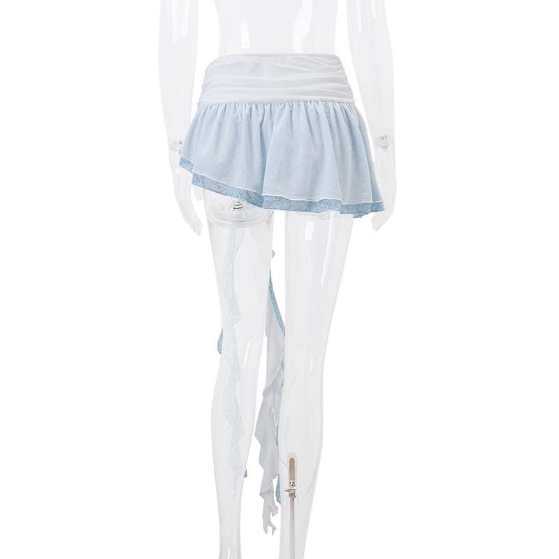 Irregular ruffle rose applique lace A line mini skirt  | Festival Outfits Women