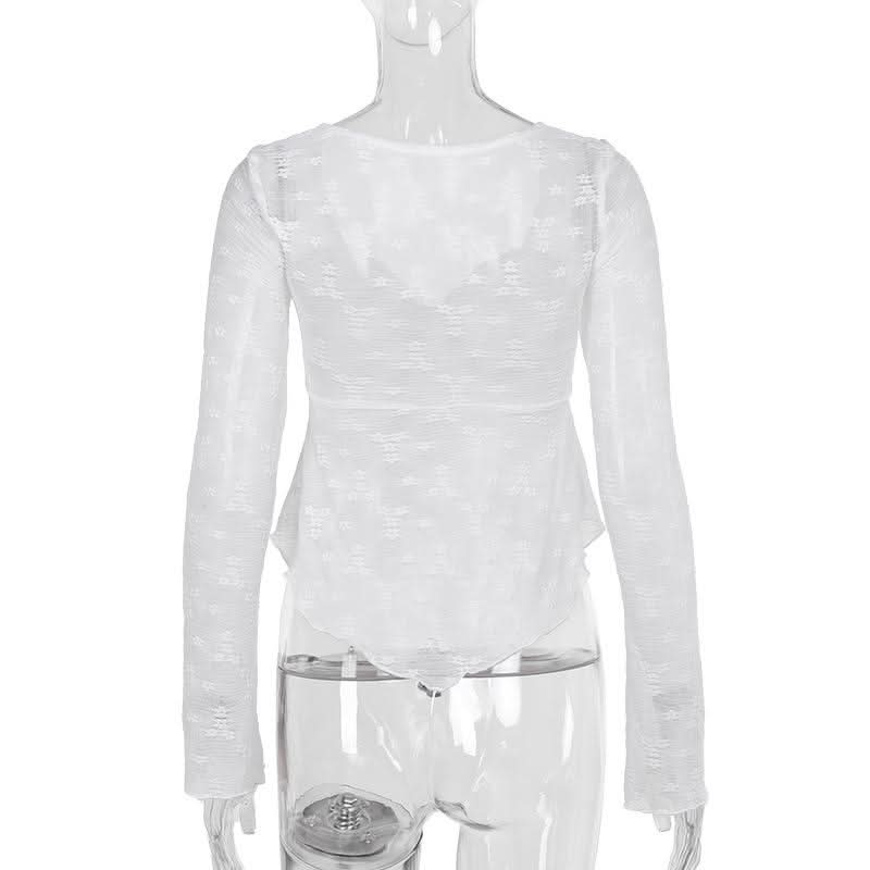 Long sleeve knotted flower pattern top  | Festival Outfits Women-final-sale