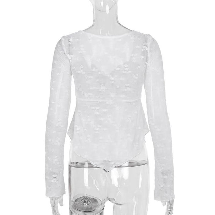 Long sleeve knotted flower pattern top  | Festival Outfits Women-final-sale