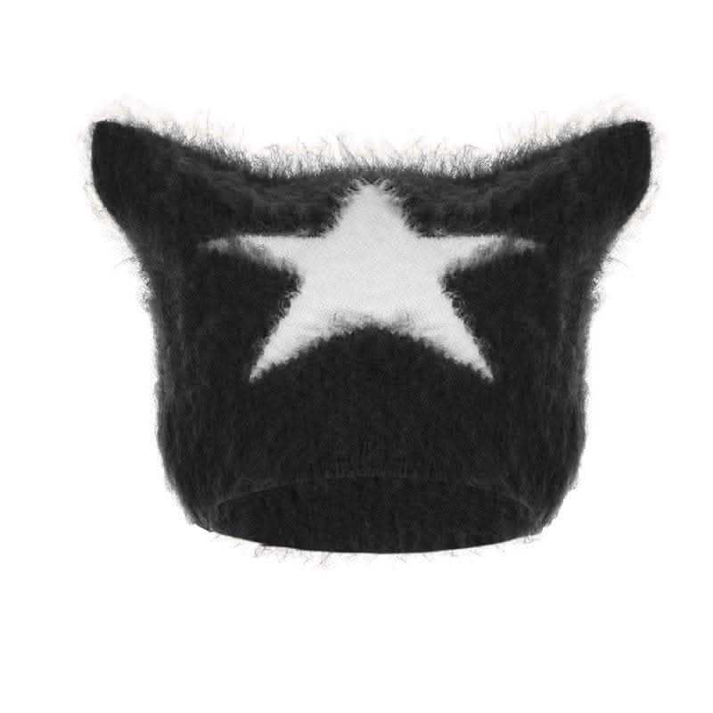 Contrast star pattern fluffy cap-final-sale