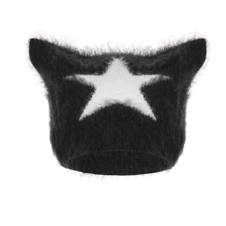 Contrast star pattern fluffy cap-final-sale