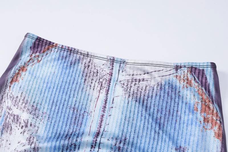 Contrast body print long sleeve high neck patchwork maxi skirt set-final-sale  | Festival Outfits Women