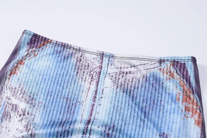 Contrast body print long sleeve high neck patchwork maxi skirt set-final-sale  | Festival Outfits Women