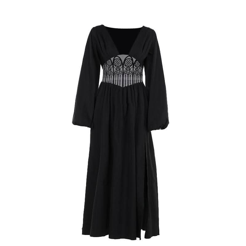 Long sleeve v neck corset maxi dress-final-sale  | Festival Outfits Women