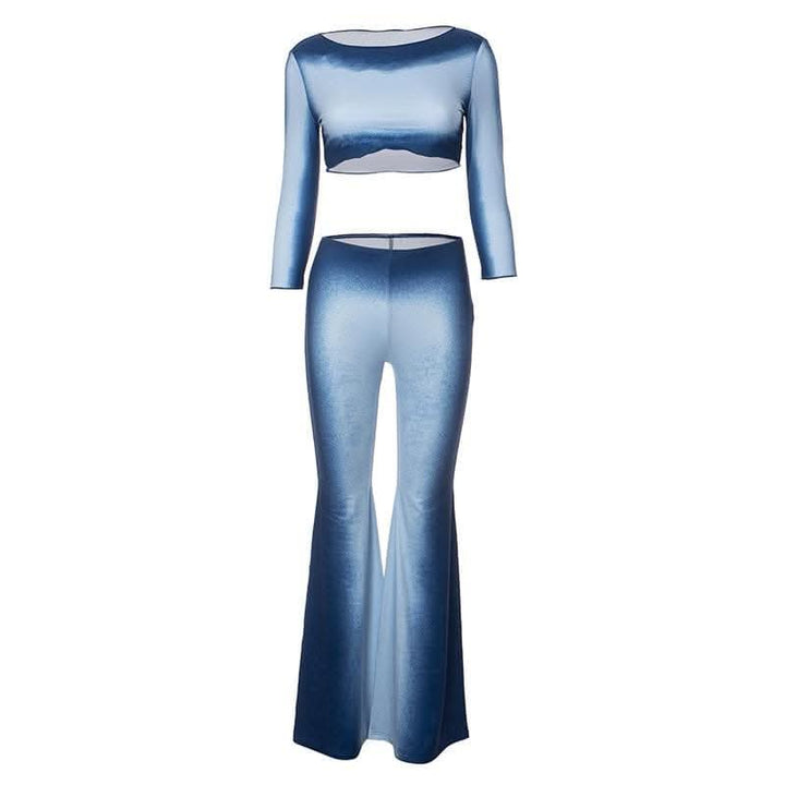 Long sleeve gradient crewneck ruffle pant set-final-sale  | Festival Outfits Women