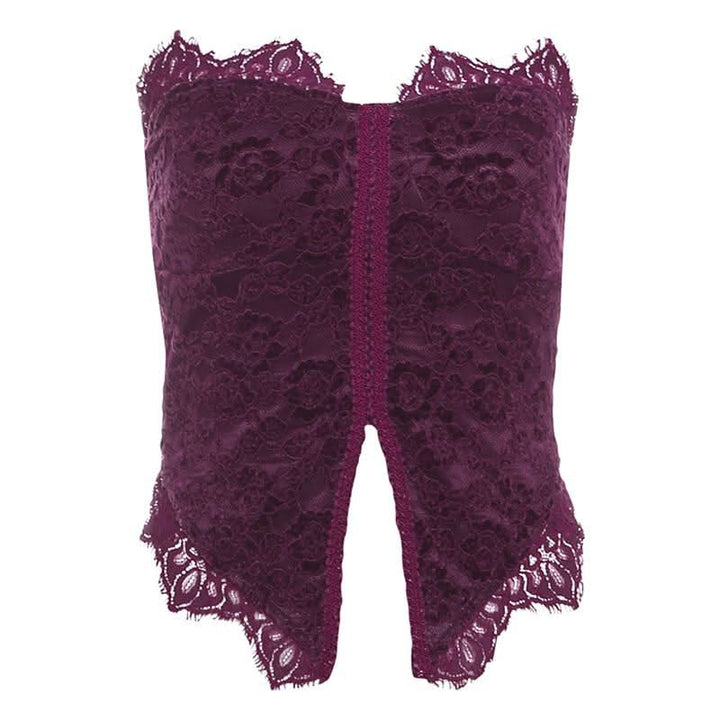 Lace hem slit backless solid tube top  | Festival Outfits Women