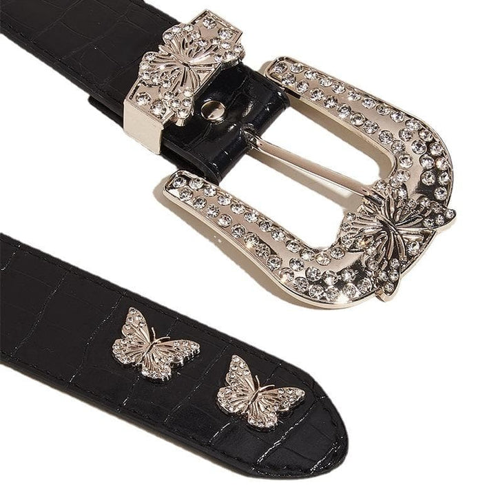 Butterfly rhinestone PU leather belt  | Festival Outfits Women