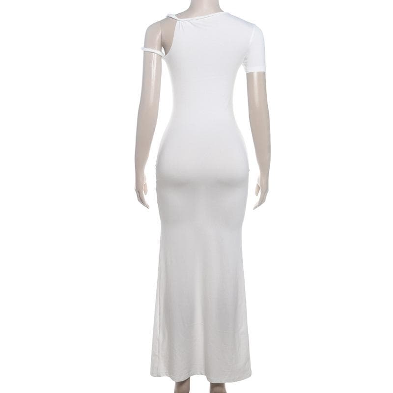 Short sleeve irregular one shoulder maxi dress  | Festival Outfits Women