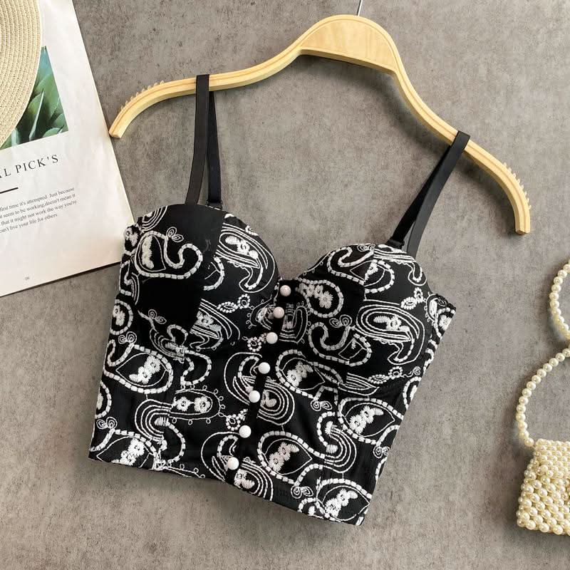 Embroidery v neck backless button cami top  | Festival Outfits Women