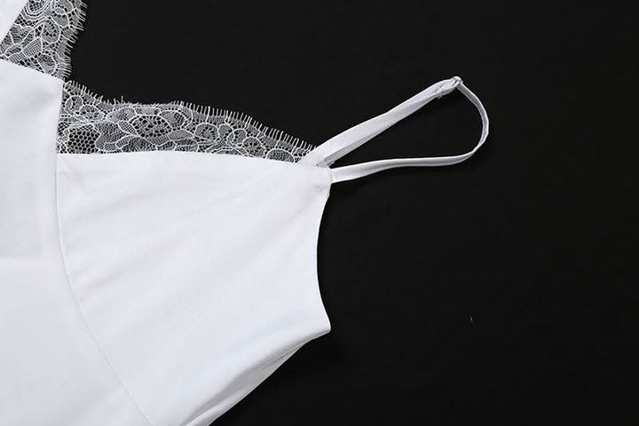 Lace hem backless solid cami mini dress  | Festival Outfits Women