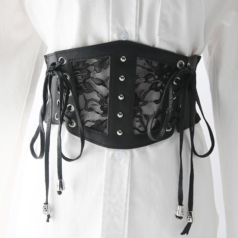 Lace up patchwork PU leather corset  | Festival Outfits Women