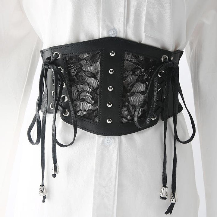 Lace up patchwork PU leather corset  | Festival Outfits Women