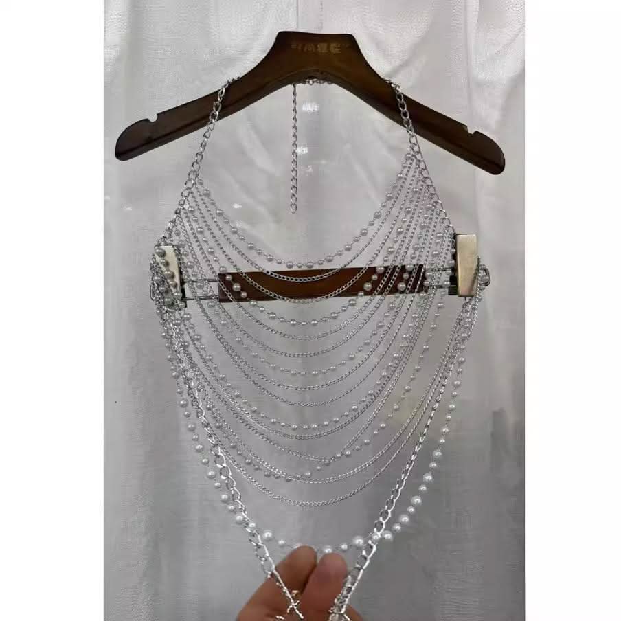 Halter metal chain beaded hollow out cut out top  | Festival Outfits Women-final-sale