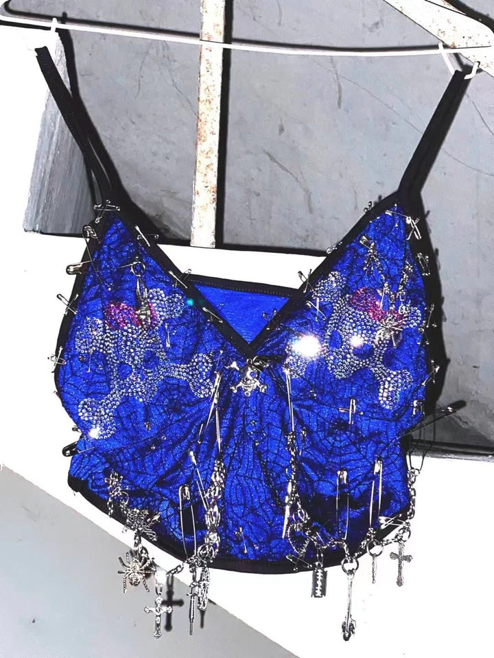 Beaded print metal applique v neck cami top  | Festival Outfits Women