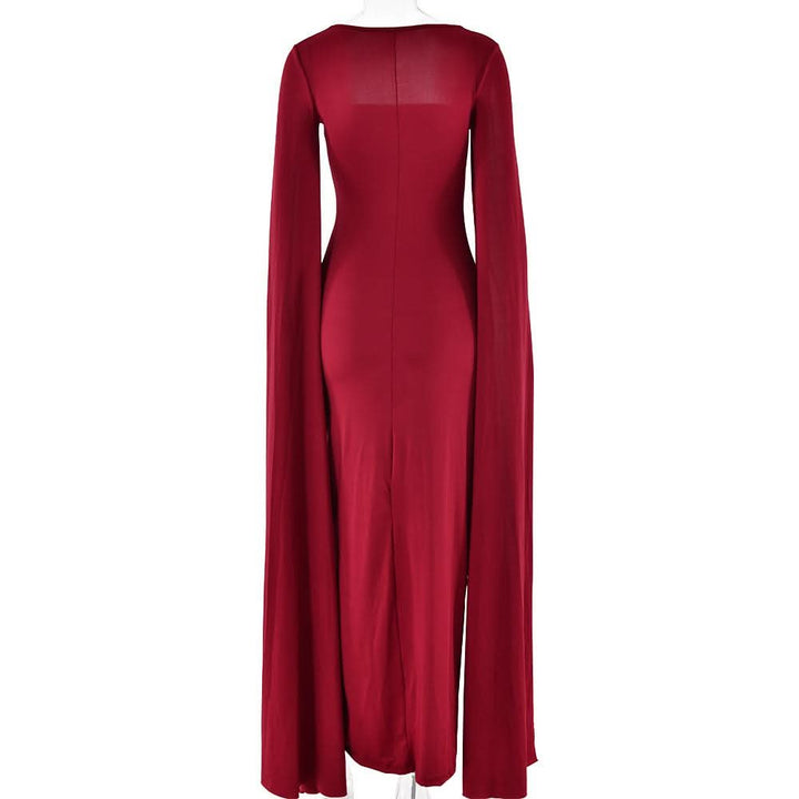 Long sleeve high slit square neck ruched maxi dress  | Festival Outfits Women