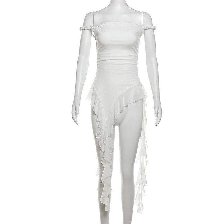 Off shoulder ruffle irregular mesh top  | Festival Outfits Women