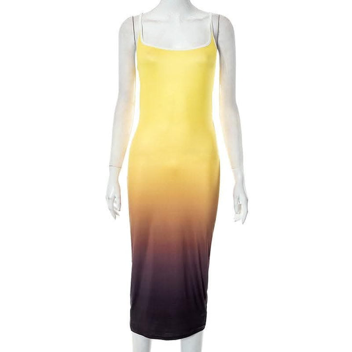 Gradient square neck backless contrast 2-way cami midi dress-final-sale  | Festival Outfits Women