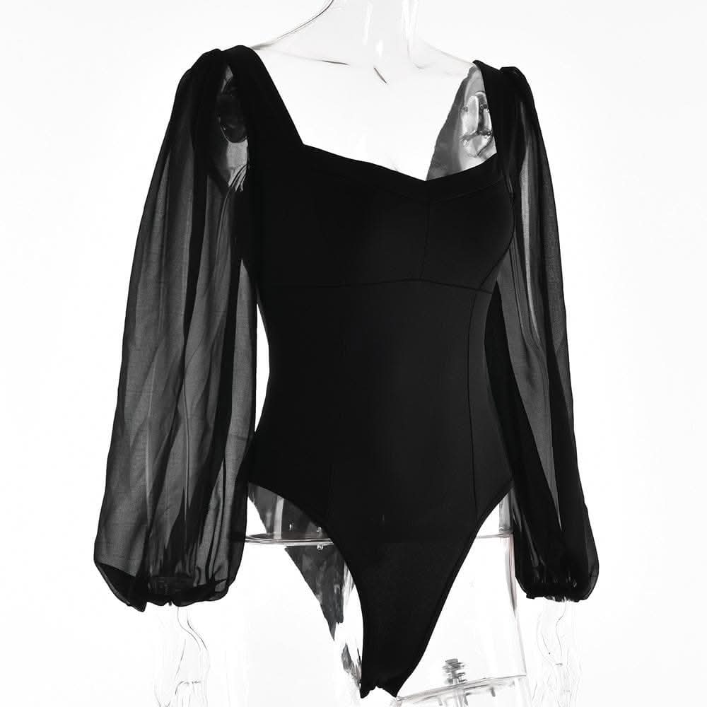 Solid v neck long sleeve mesh backless bodysuit-final-sale  | Festival Outfits Women