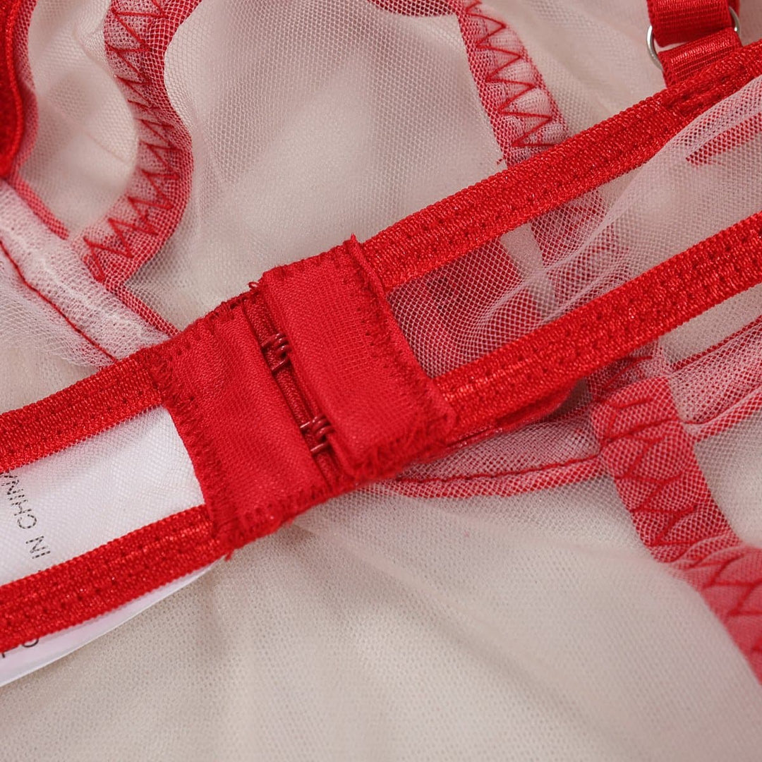 Mesh print garter o ring halter bodysuit  | Festival Outfits Women