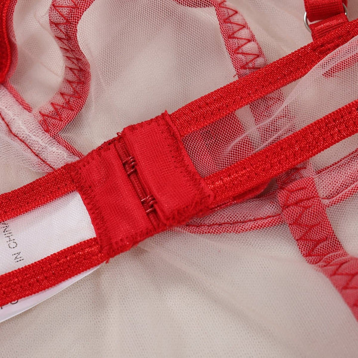 Mesh print garter o ring halter bodysuit  | Festival Outfits Women