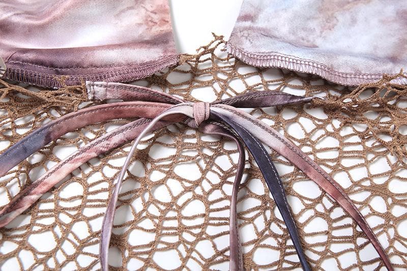 Saitin siket ɗin maxi mai tsayi da aka yi da Halter fishnet | Kayan Biki na Mata