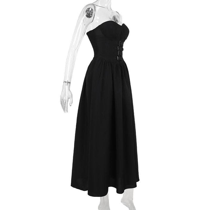 Buckle smocked sweetheart neck tube midi dress-final-sale  | Festival Outfits Women