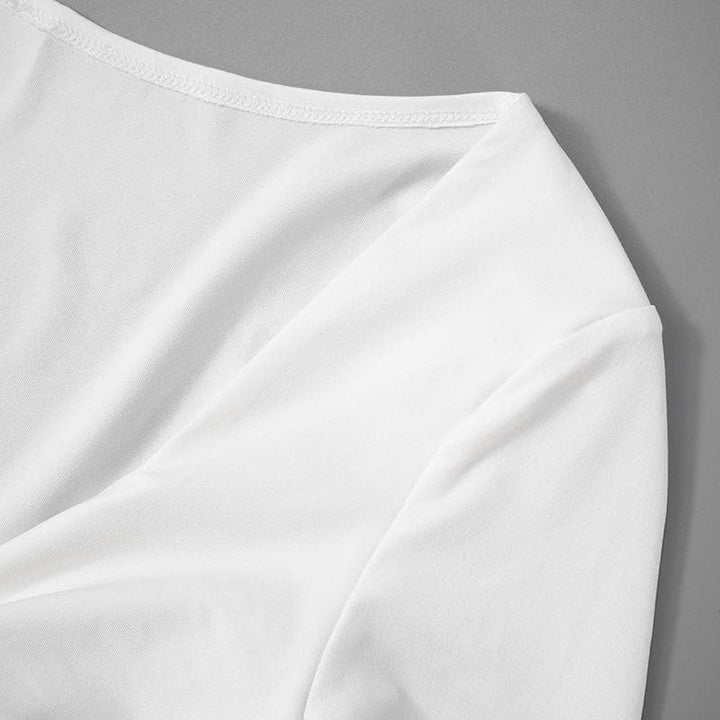 Long flared sleeve ruched v neck solid mini dress  | Festival Outfits Women